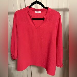 Avara Hot Pink Blouse with Mandarin Collar and 3/4 Sleeves size medium